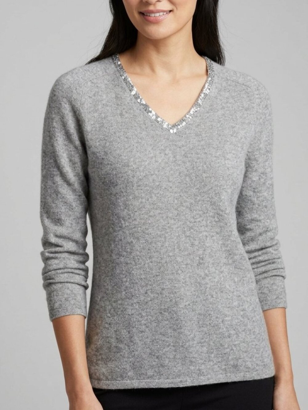 Jones New York 100% Cashmere Sweater with Sequins Neckline